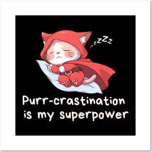 Cute Cat Lover T-Shirt Purr-crastination is my Superpower Tee Gift For Cat Mom Funny Cat T Shirt For Cat Dad Shirt Kawaii Cat Lover Gift T-Shirt Posters and Art